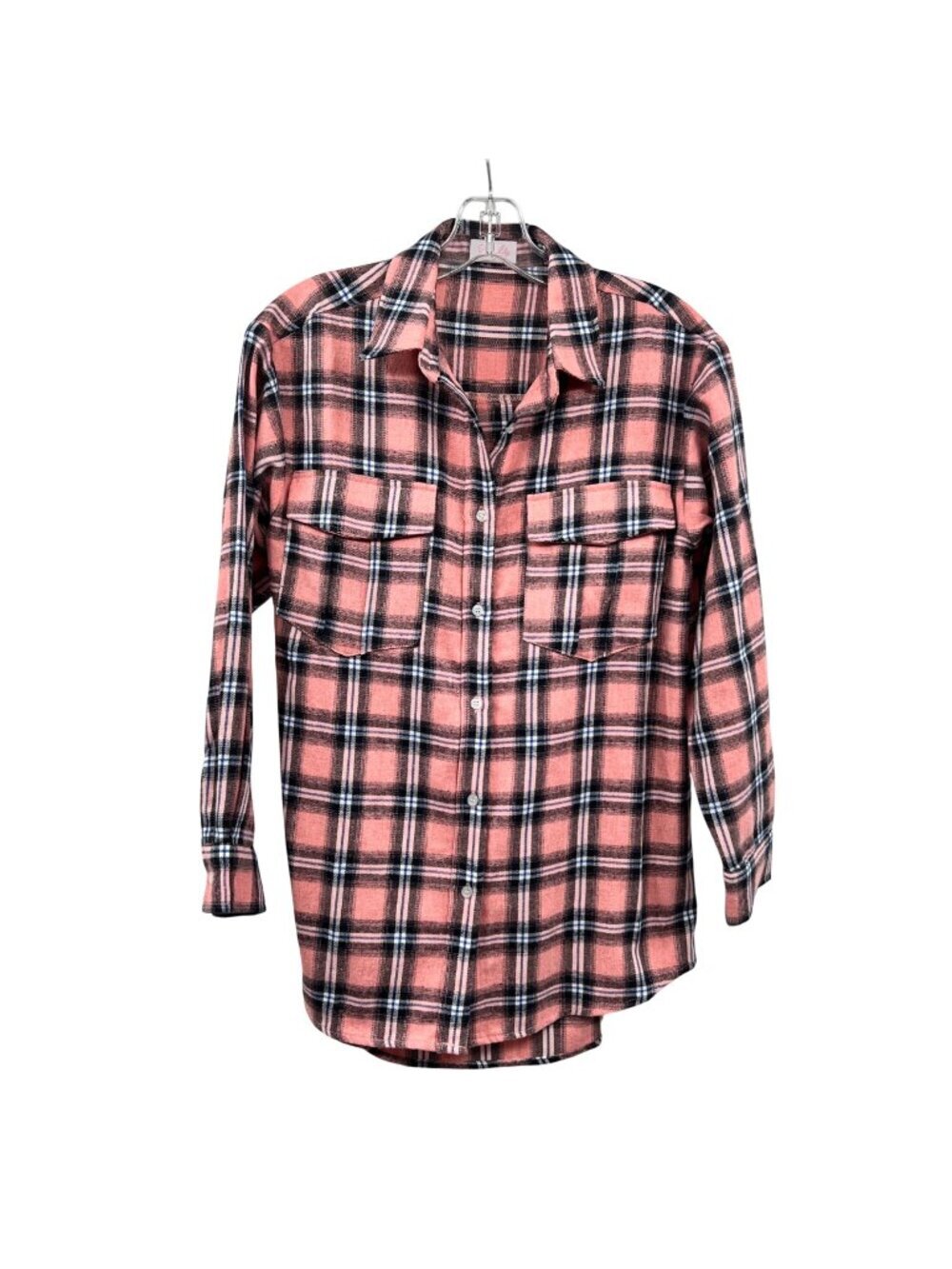 Pink Lily Womens Plaid Button Up Top 3/4 Sleeve Pink/Multi Size Small
